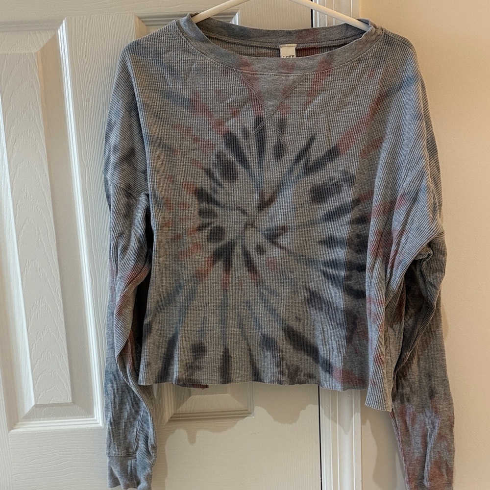 Love Vintage Tie-Dye Long Sleeve Cropped Top - Gray,Black, pink Size M/L
